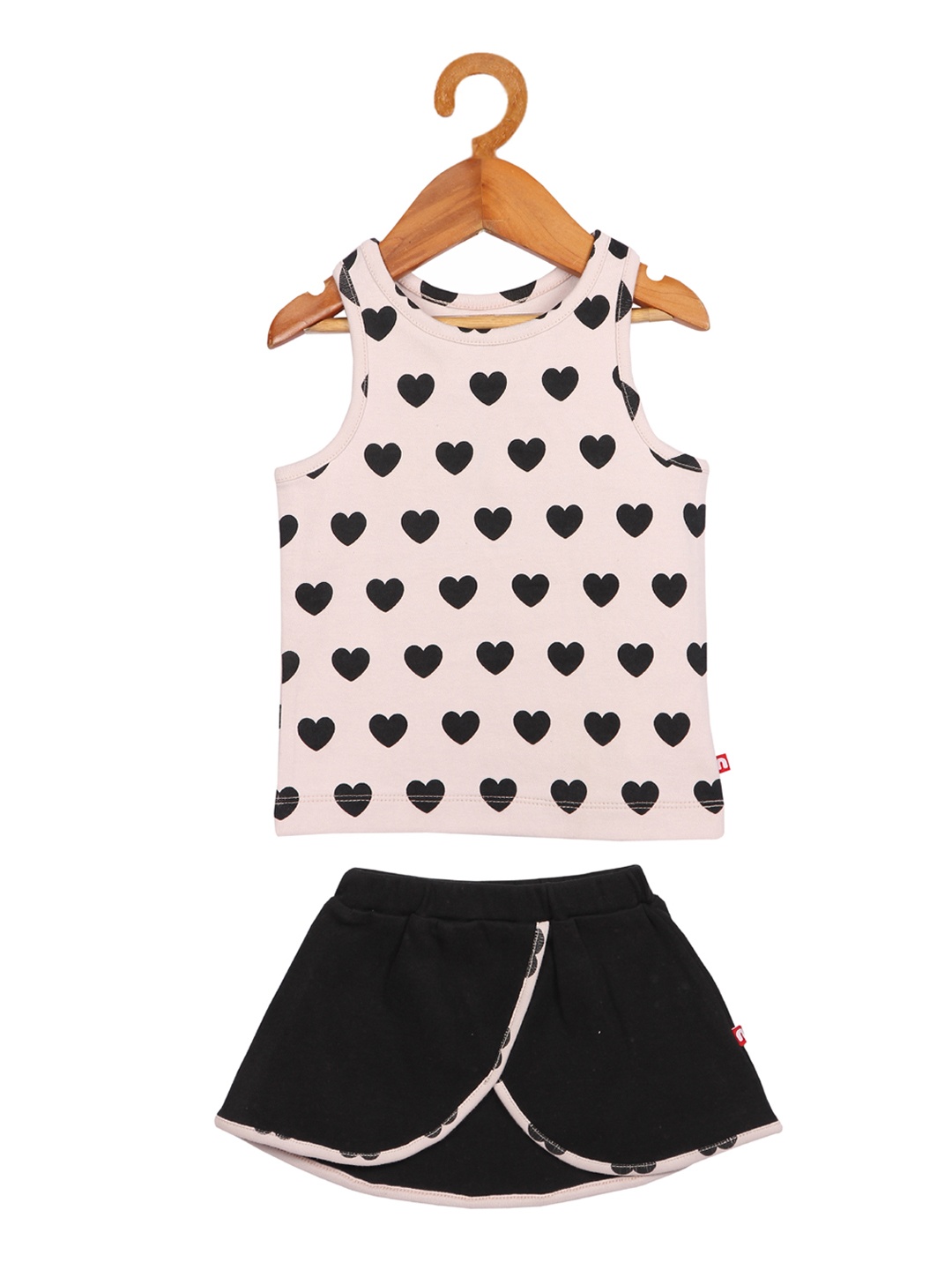 

Nino Bambino Girls Pink & Black Hearts Printed Organic Cotton T-shirt with Skirt