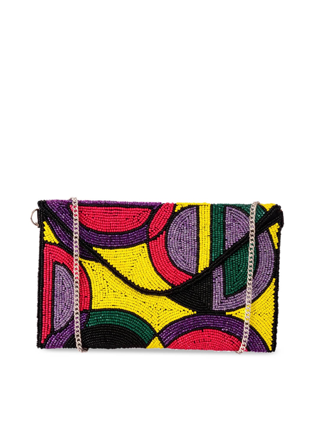 

REZZY Yellow & Black Embellished Embellished Clutch
