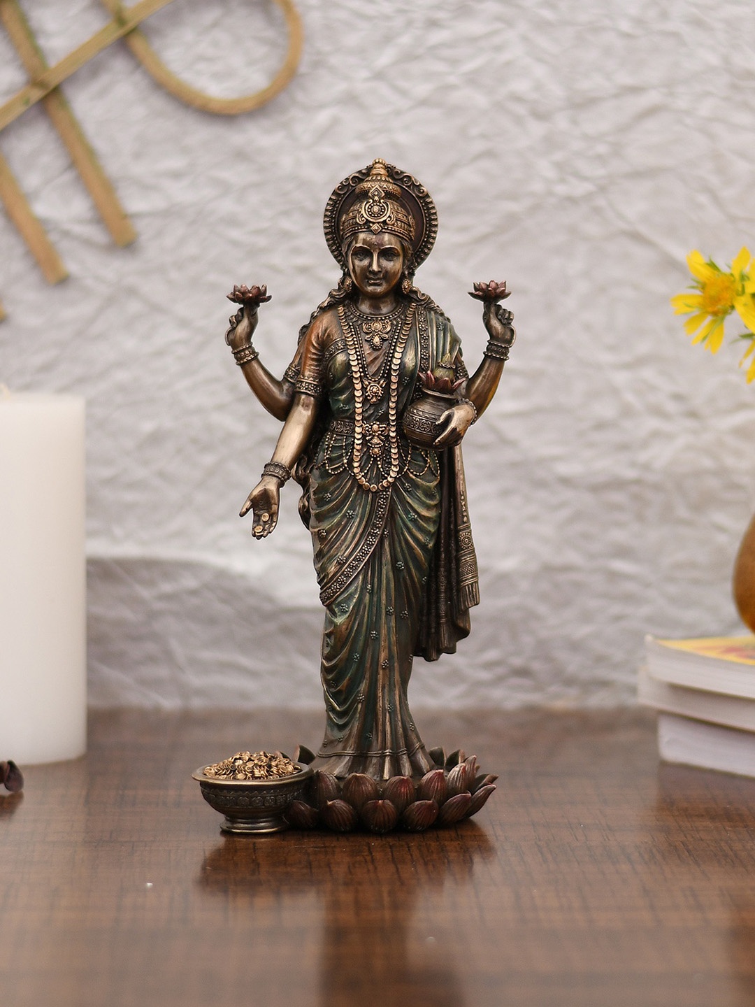 CraftVatika Bronze-Toned Handcrafted Goddess Maa Lakshmi Idol Showpiece