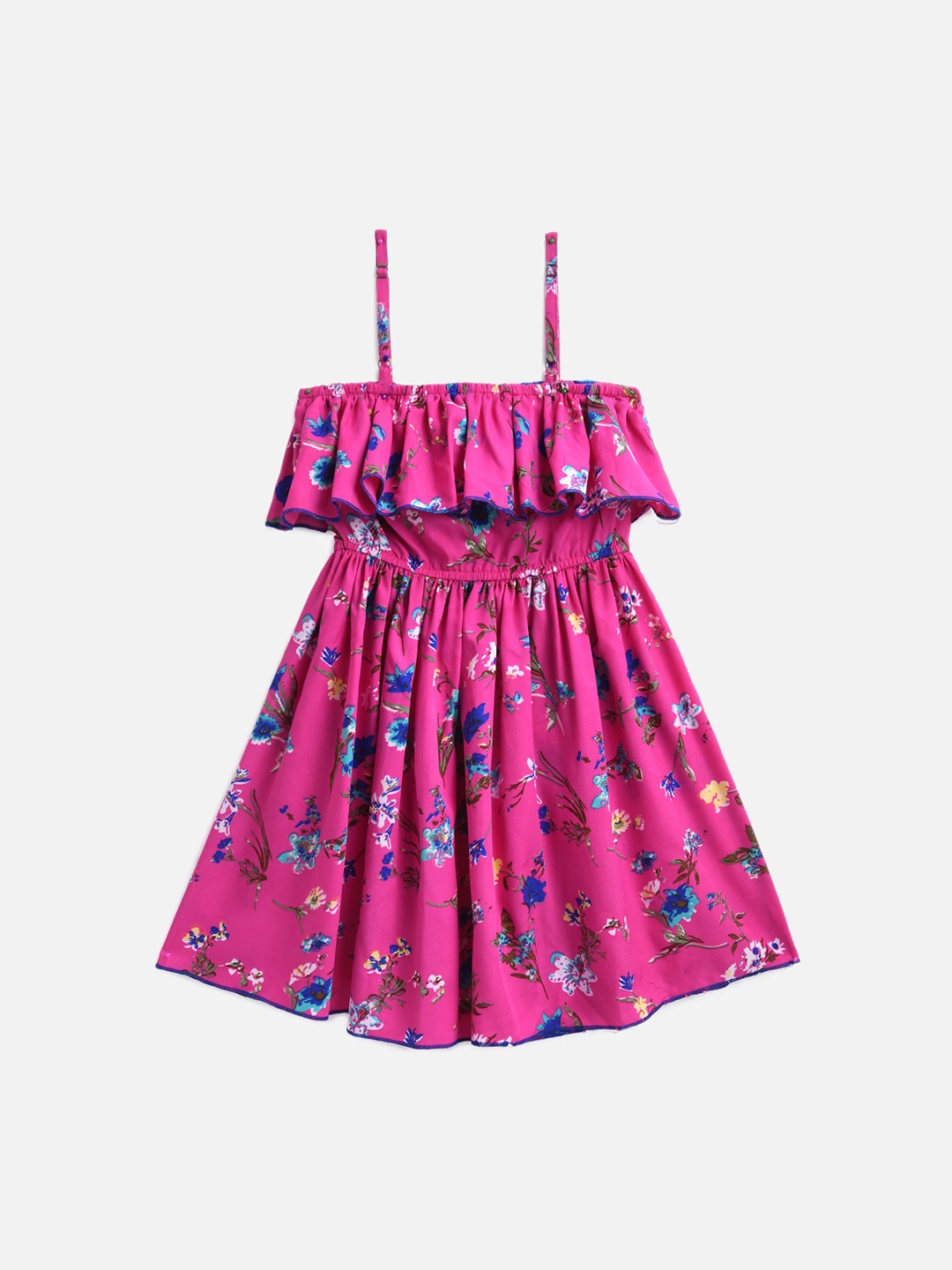 KIDSCRAFT Girls Pink Printed Fit and Flare Dress