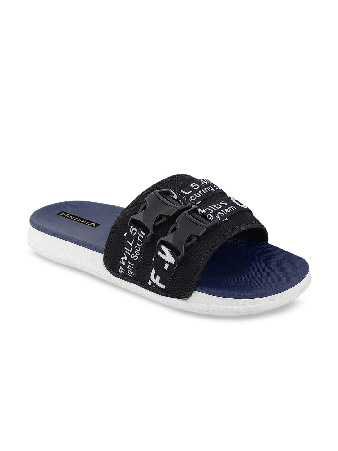 

Histeria Men Black & Navy Blue Printed Sliders
