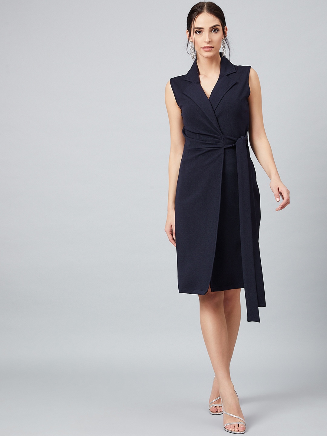 

Athena Blue Off Center Blazer Dress With Notch Collar