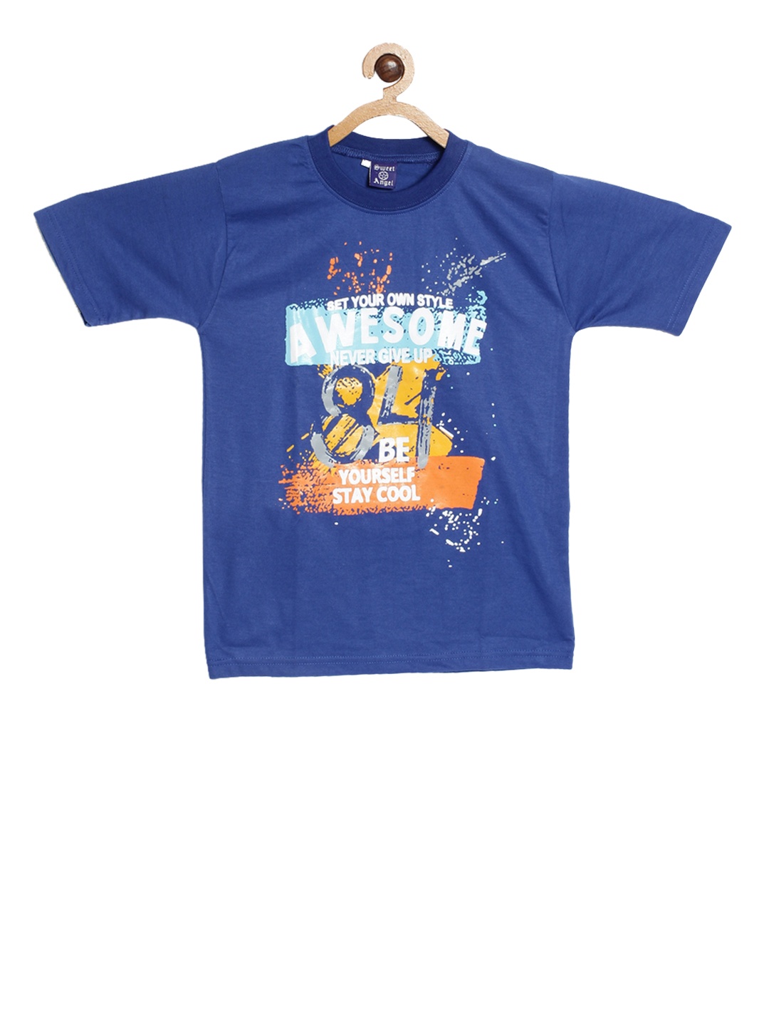 

SWEET ANGEL Boys Blue Printed Round Neck T-shirt