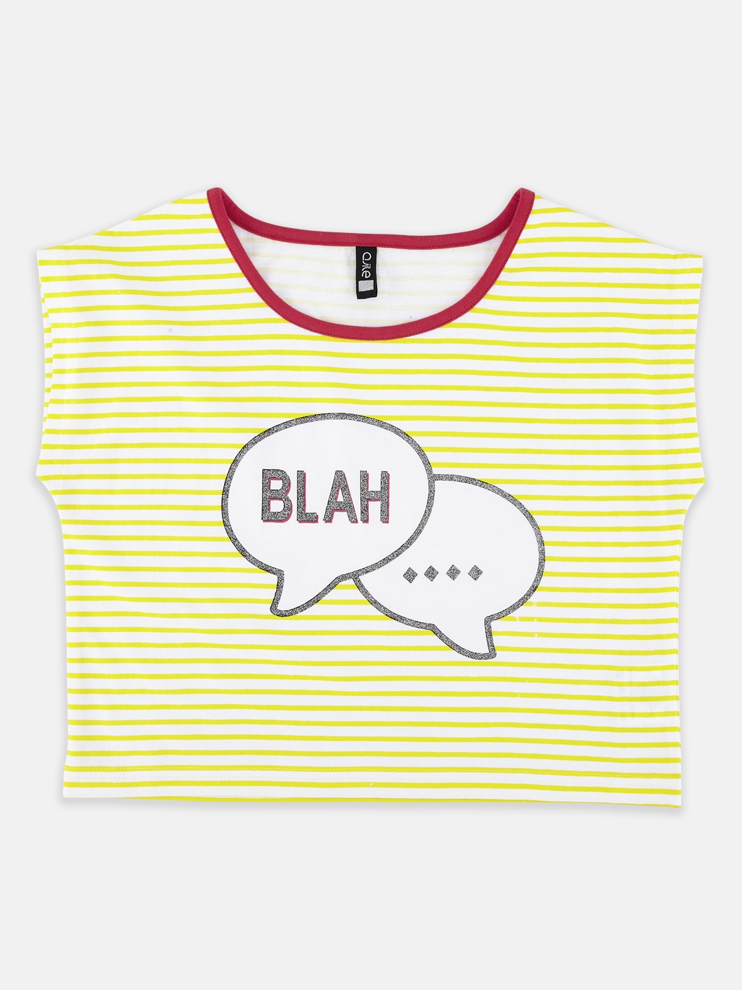 

Ajile by Pantaloons Girls Yellow White Striped Round Neck Pure Cotton T-shirt