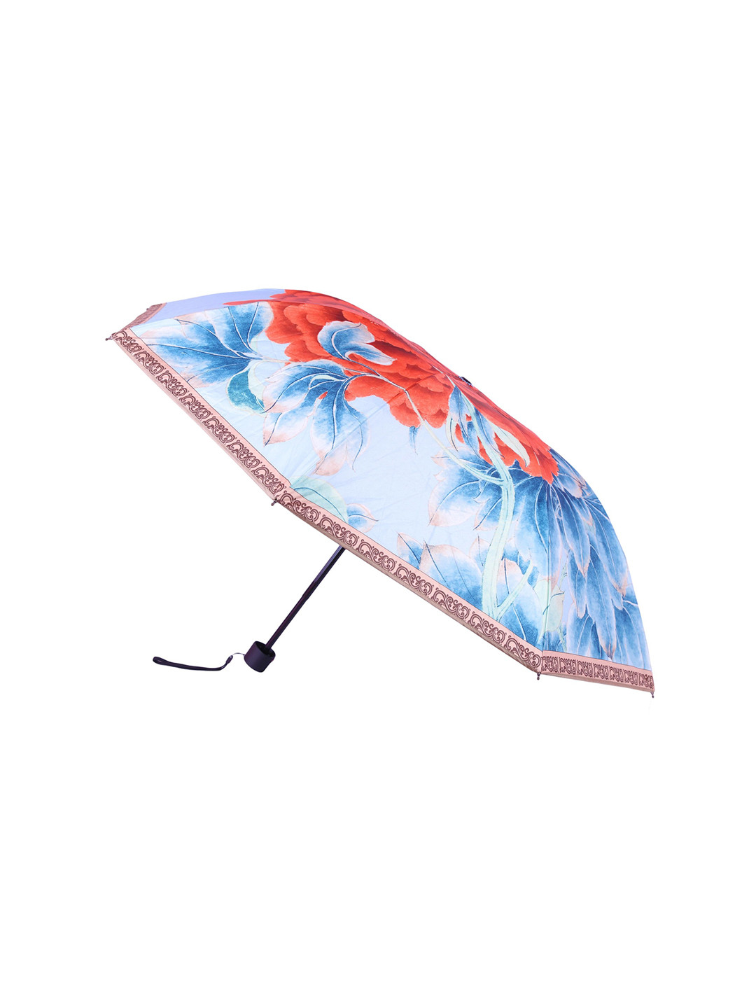 

FabSeasons Unisex Blue & Red Floral Digital Printed 3 Fold Fancy Manual Umbrella