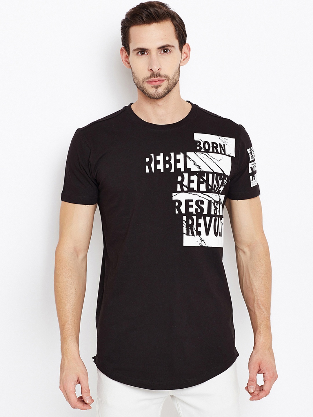 

PUNK Men Black Printed Round Neck Pure Cotton T-shirt