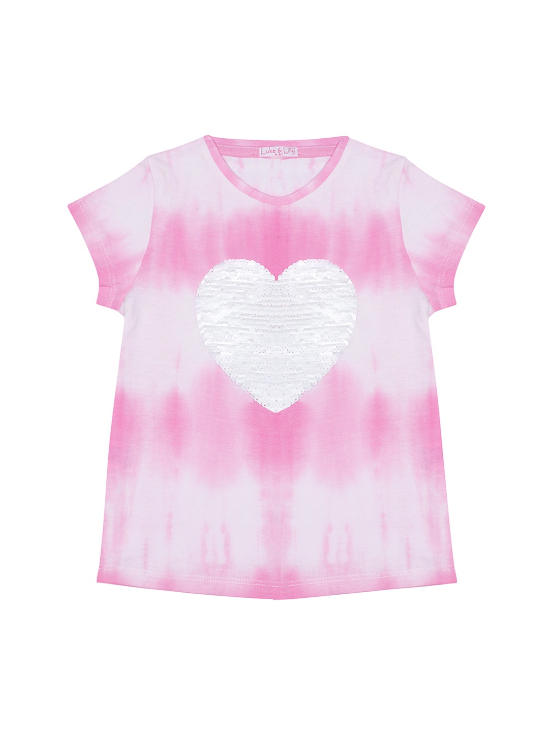 

Luke & Lilly Girls Pink & White Tie & Dye Round Neck T-shirt