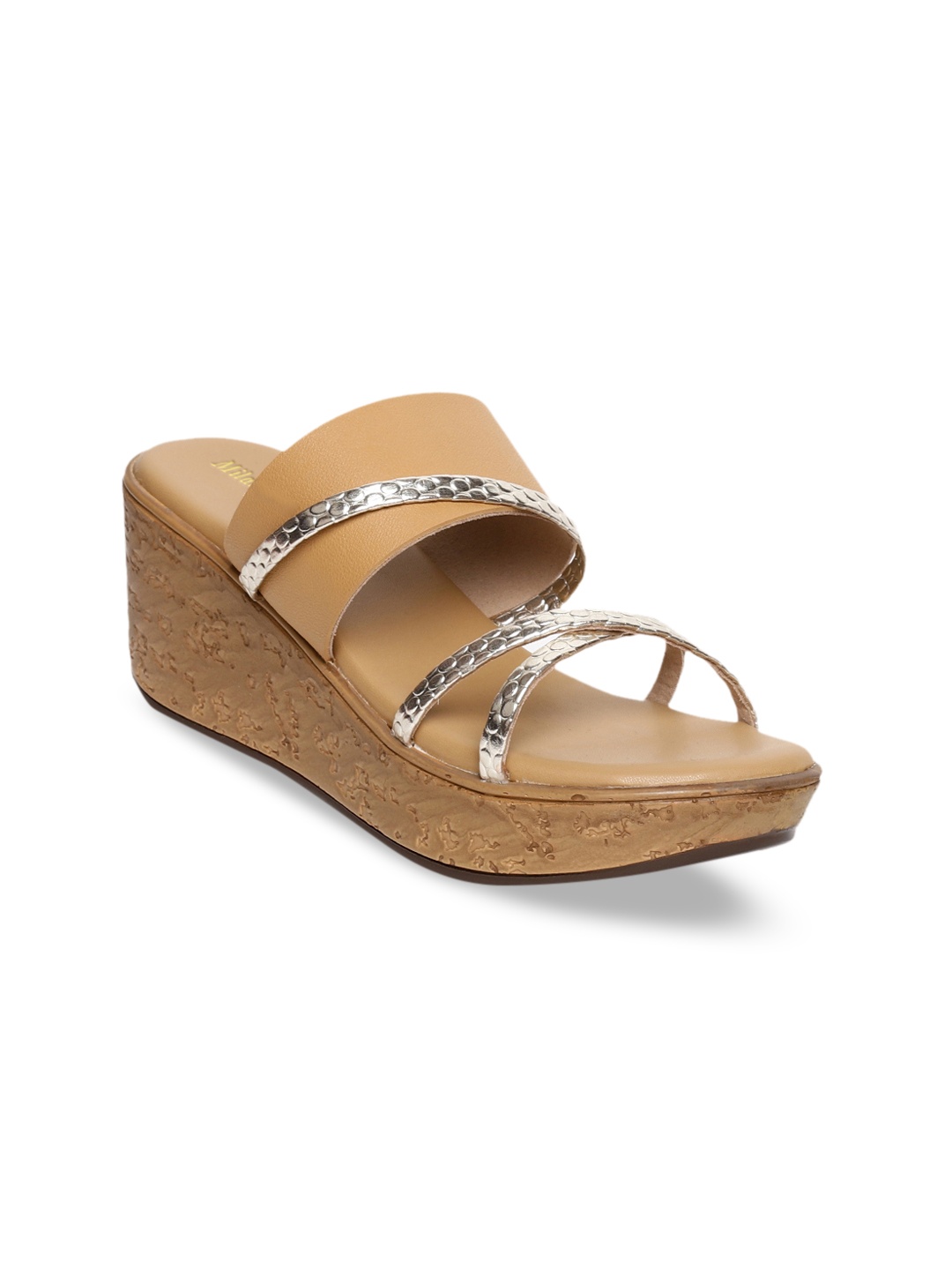 

Milano Torre Women Tan Brown & Silver-Toned Solid Wedges