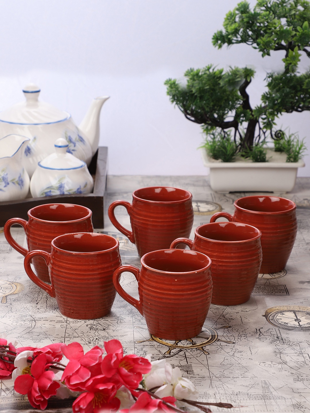 

CDI Set Of 6 Rust Brown Solid Ringer Kullars With Handle