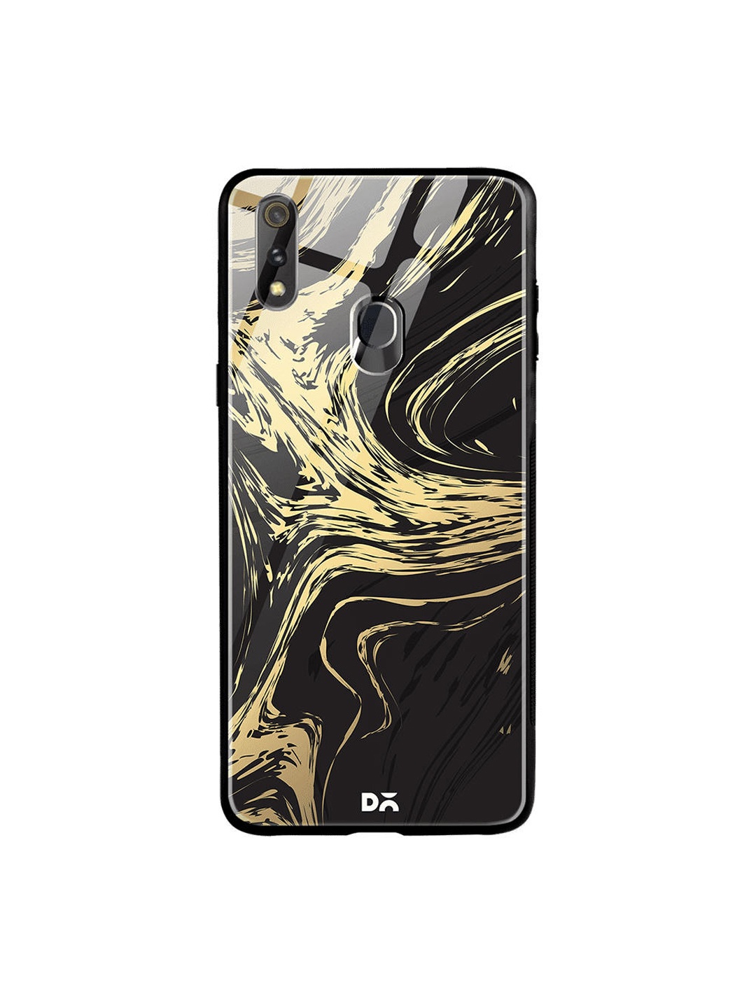 DailyObjects Unisex Black & Gold-Toned Marble Art Oppo Realme 3 Pro Glass Case Cover