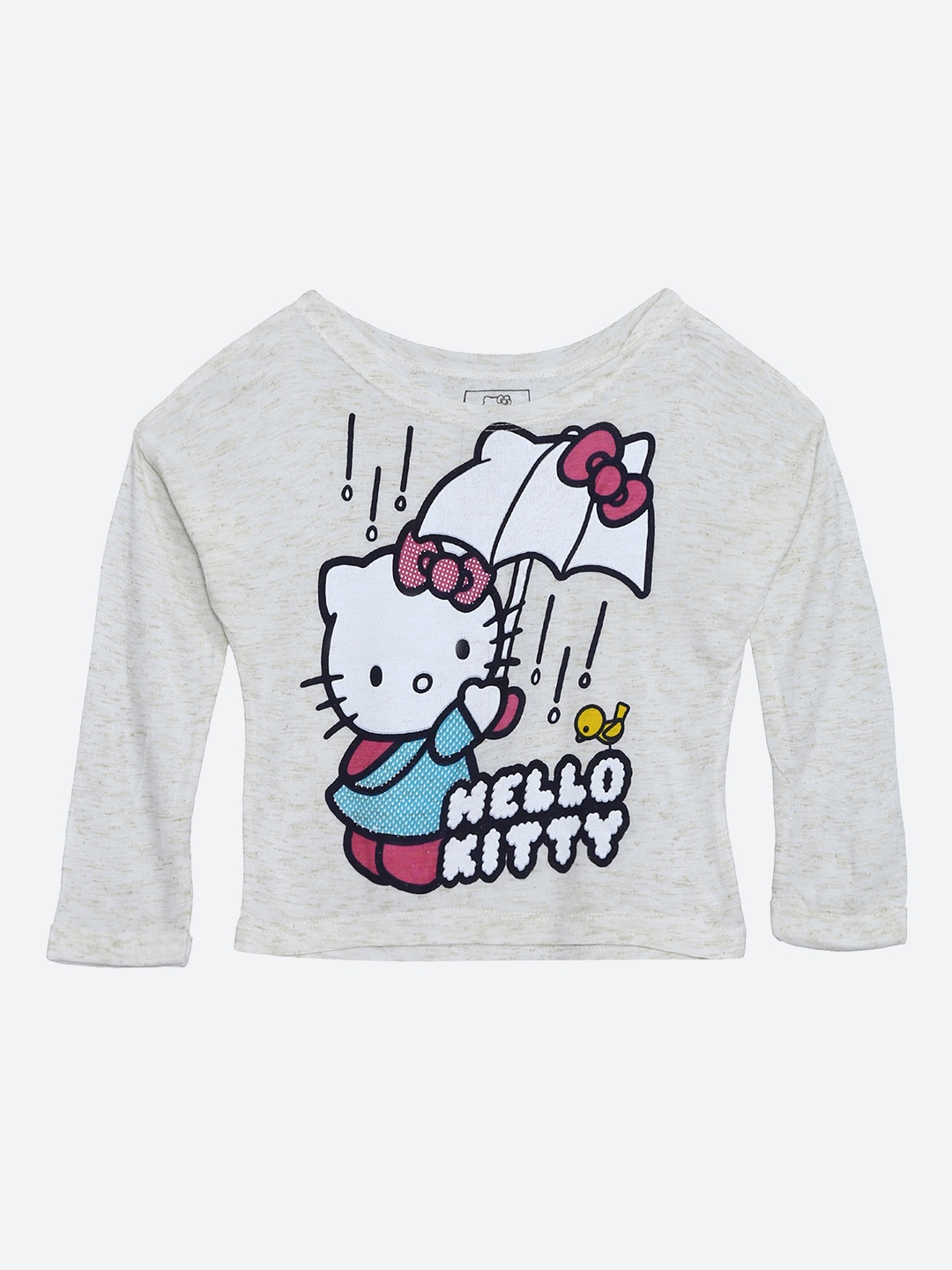 

Kids Ville Girls Off-White Pink Hello Kitty Printed Round Neck Pure Cotton T-shirt
