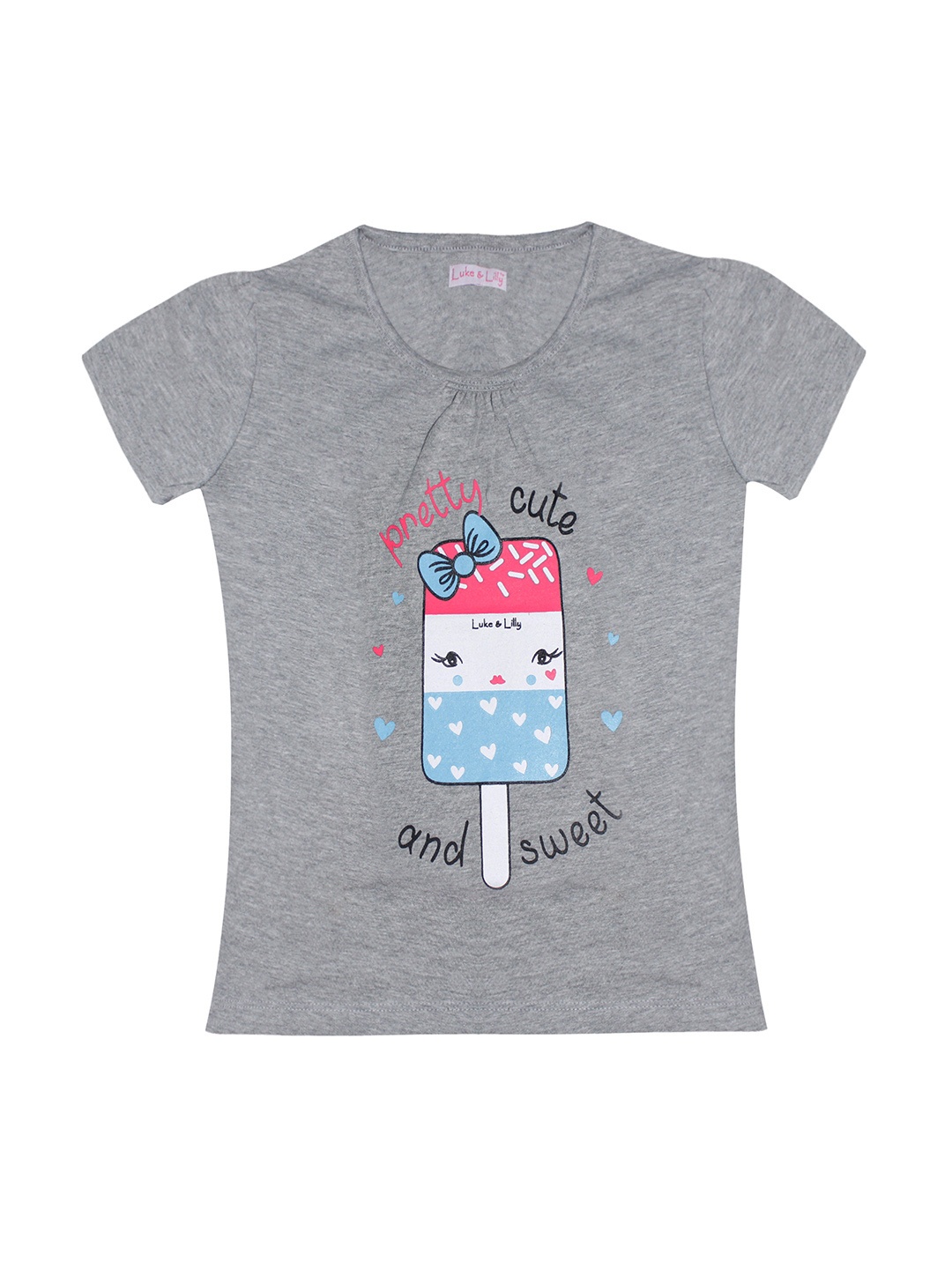 Luke & Lilly Girls Grey Printed Round Neck T-shirt