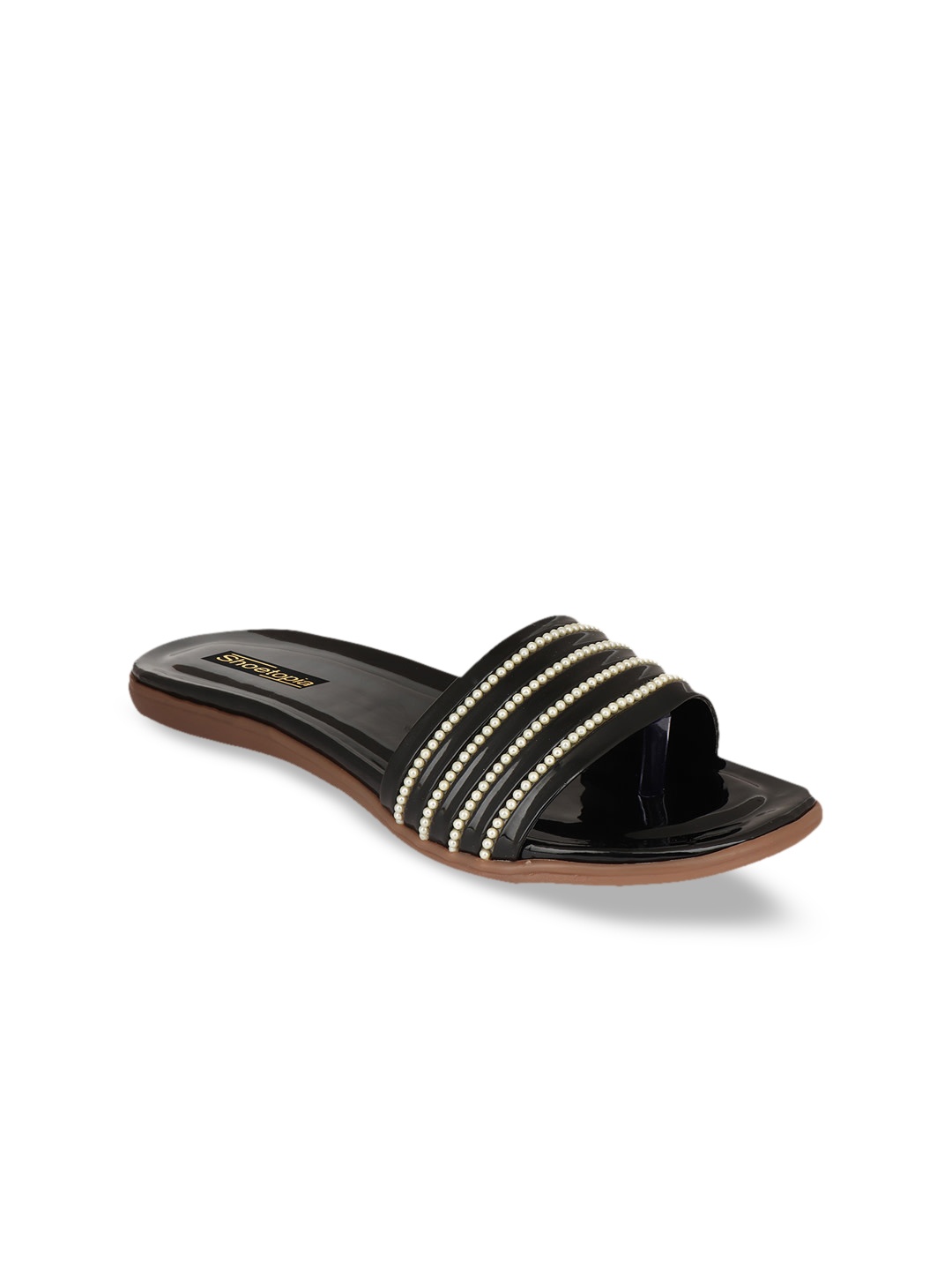 

Shoetopia Women Black Embellished Open Toe Flats