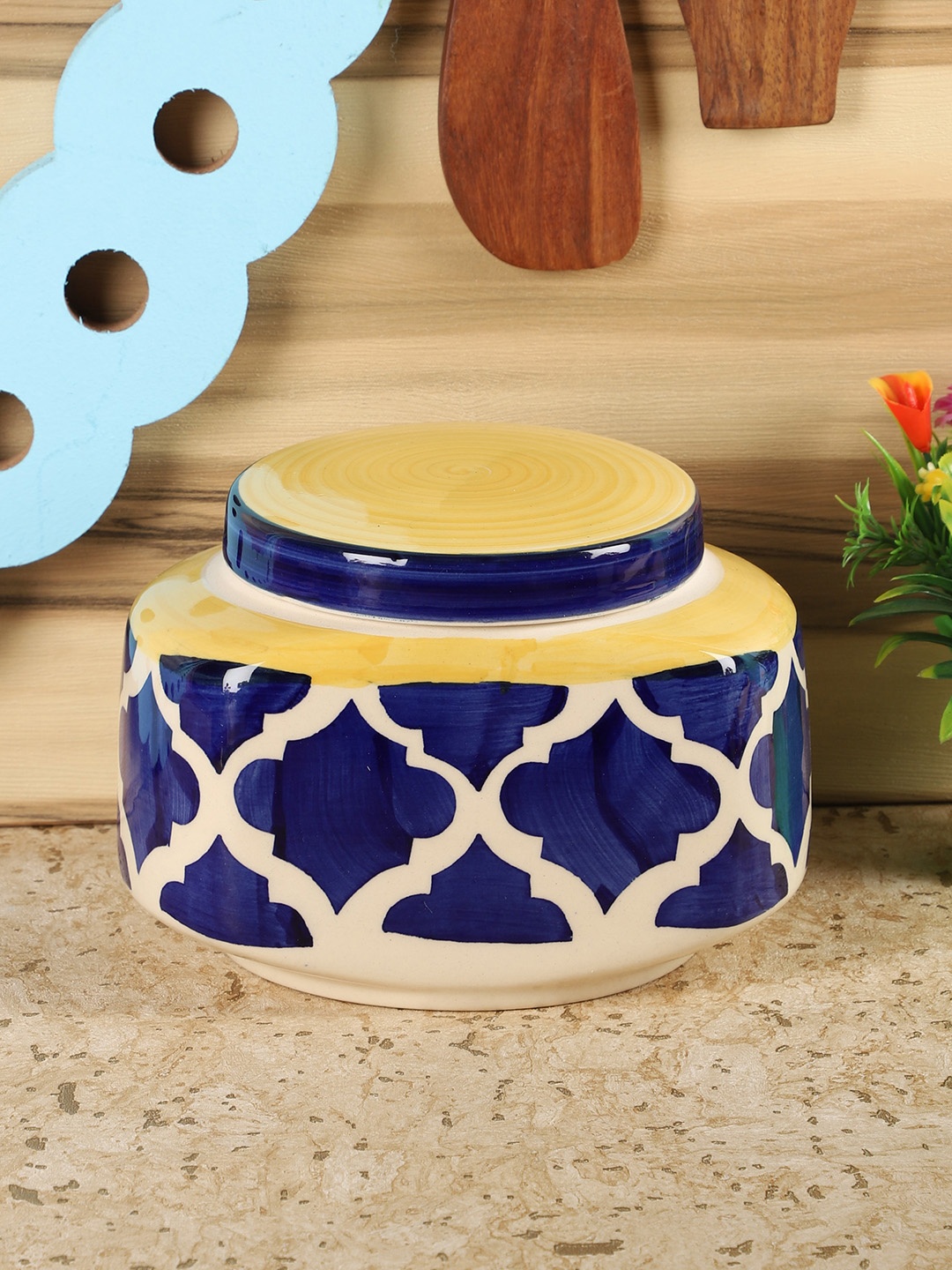 

CDI Navy Blue & Yellow Printed Handi with Lid