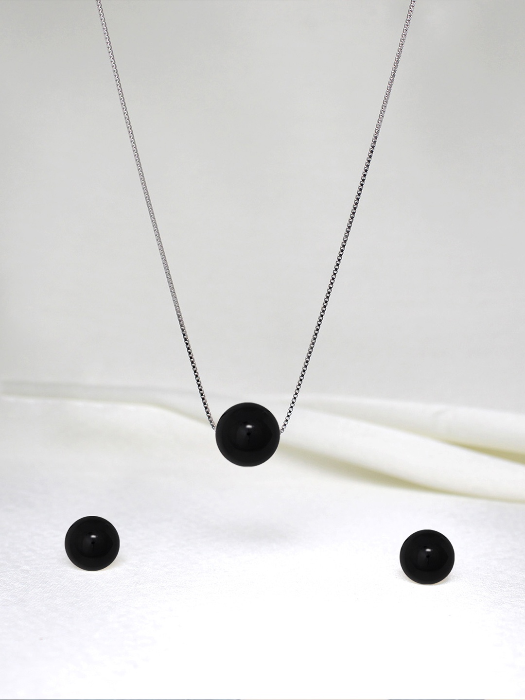 GIVA Rhodium-Plated Sterling Silver Black Pearl Beauty Set with 925 Stamp