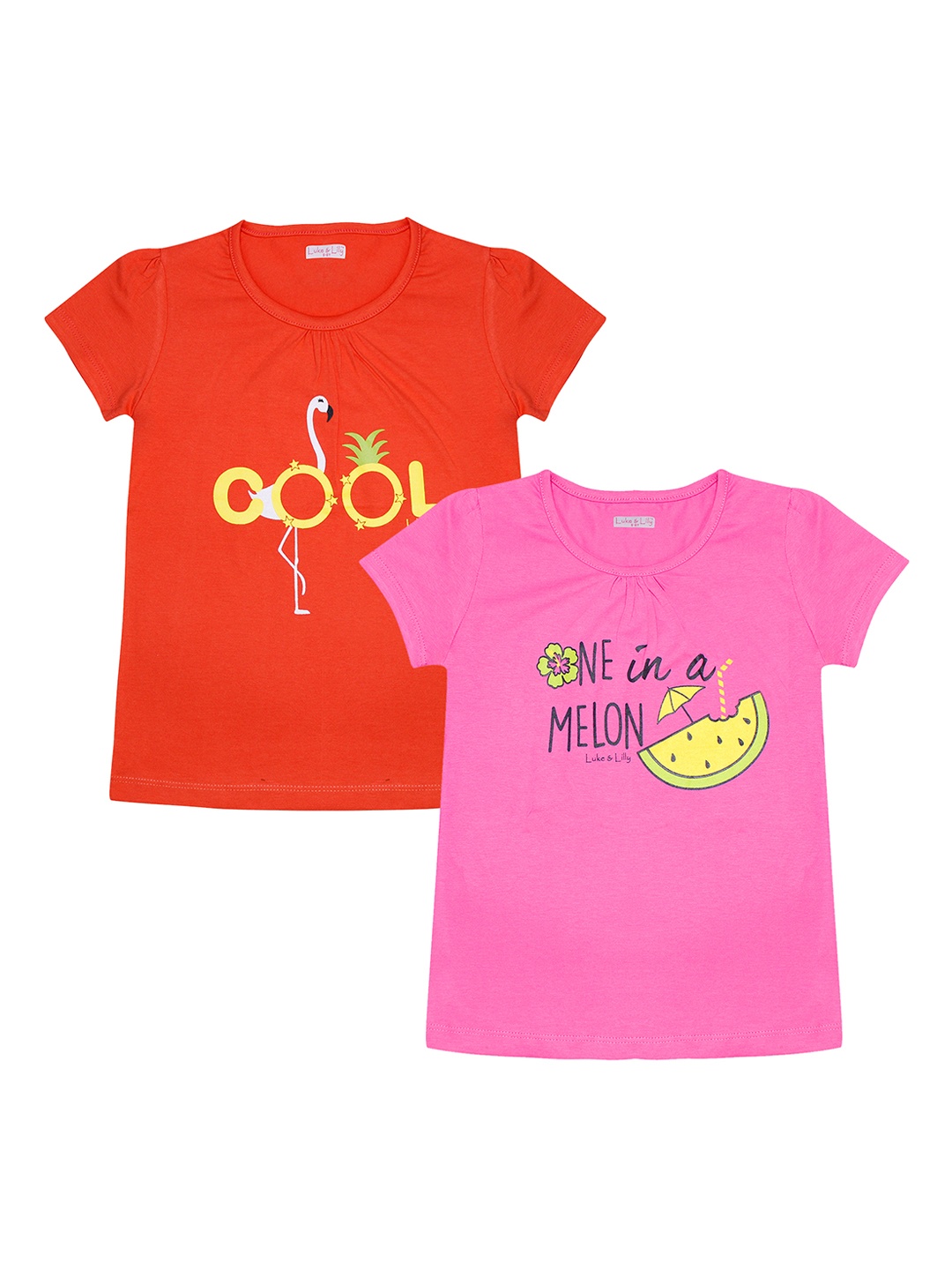 

Luke & Lilly Girls Pack of 2 Printed Round Neck T-shirts, Red