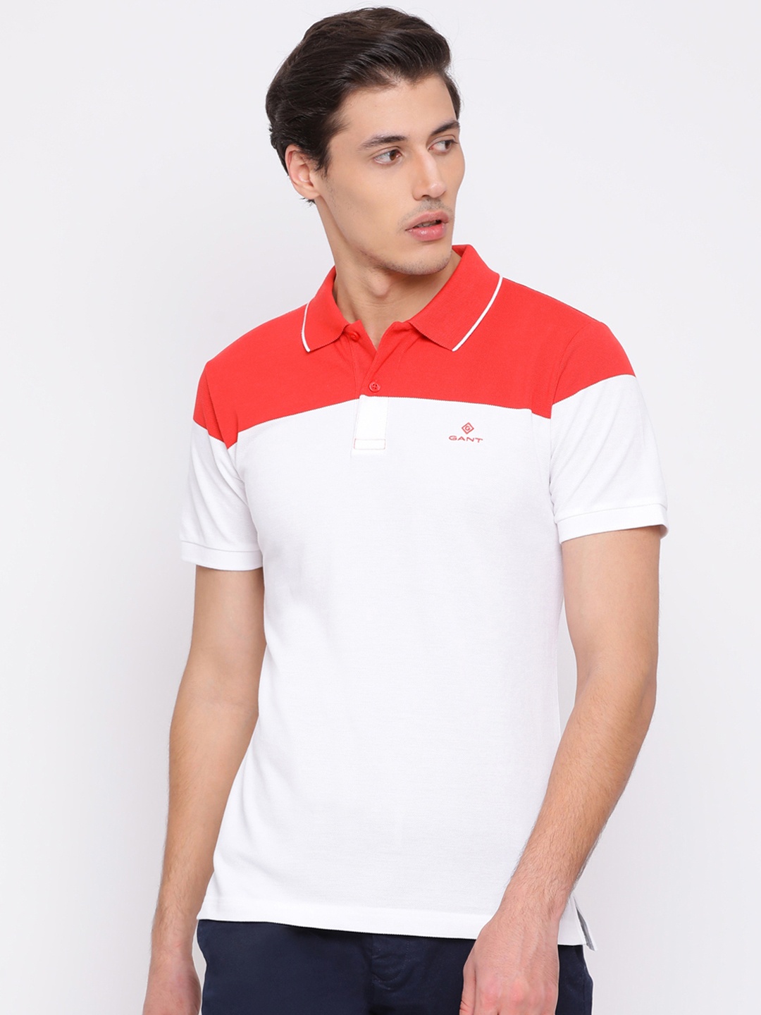 

GANT Men Orange & White Colourblocked Polo Collar T-shirt