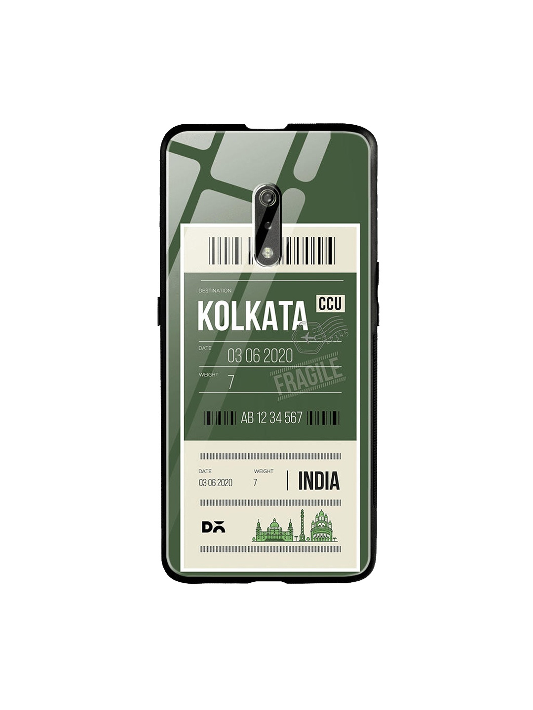 

DailyObjects Green & White Kolkata City Tag Oppo Realme X Glass Case Cover