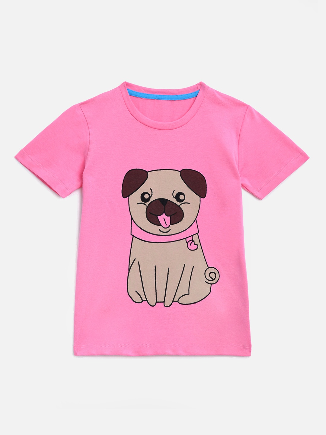 

KIDSCRAFT Girls Pink Printed Slim Fit Round Neck Pure Cotton T-shirt