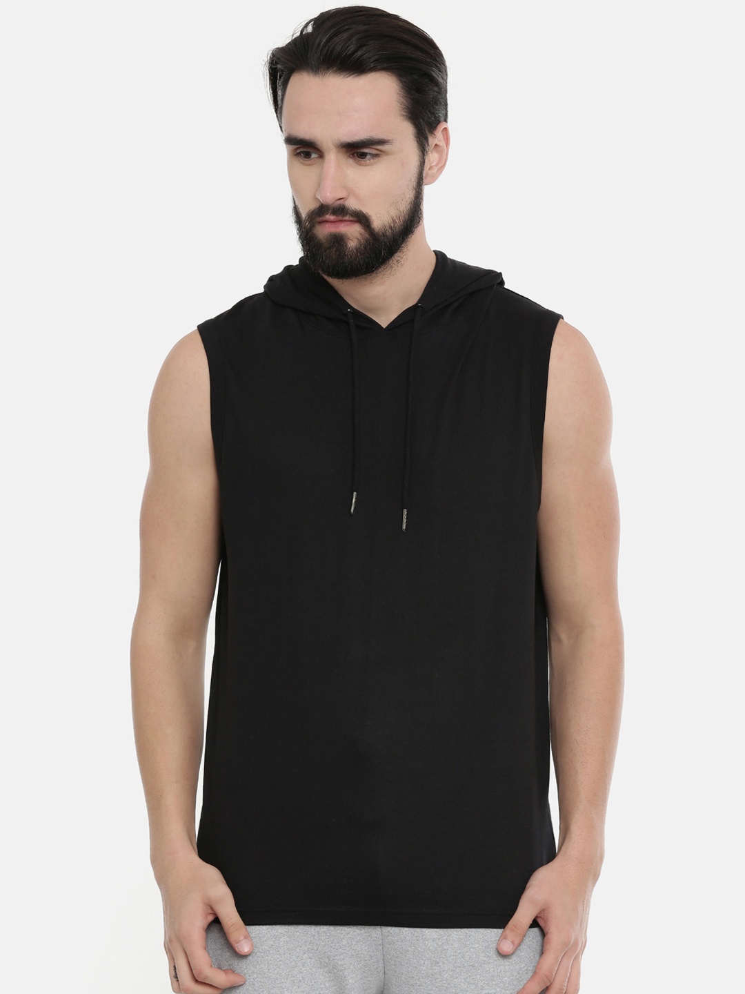

Bushirt Men Black Solid Hood T-shirt