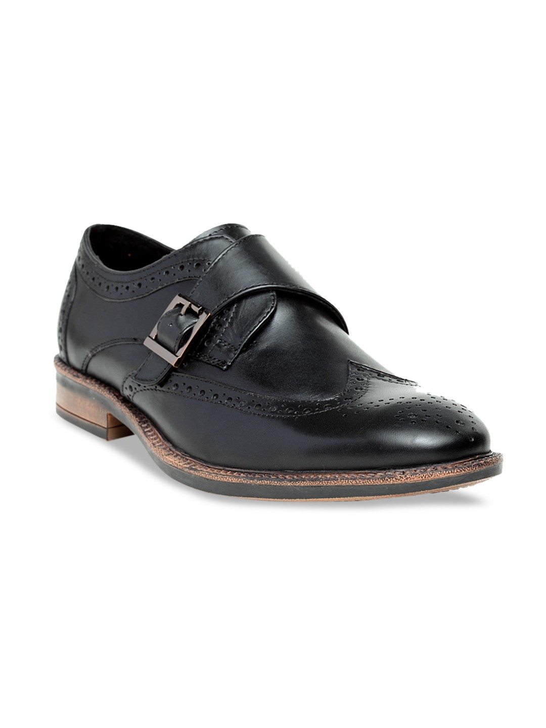 

Teakwood Leathers Men Black Solid Genuine Leather Formal Monks