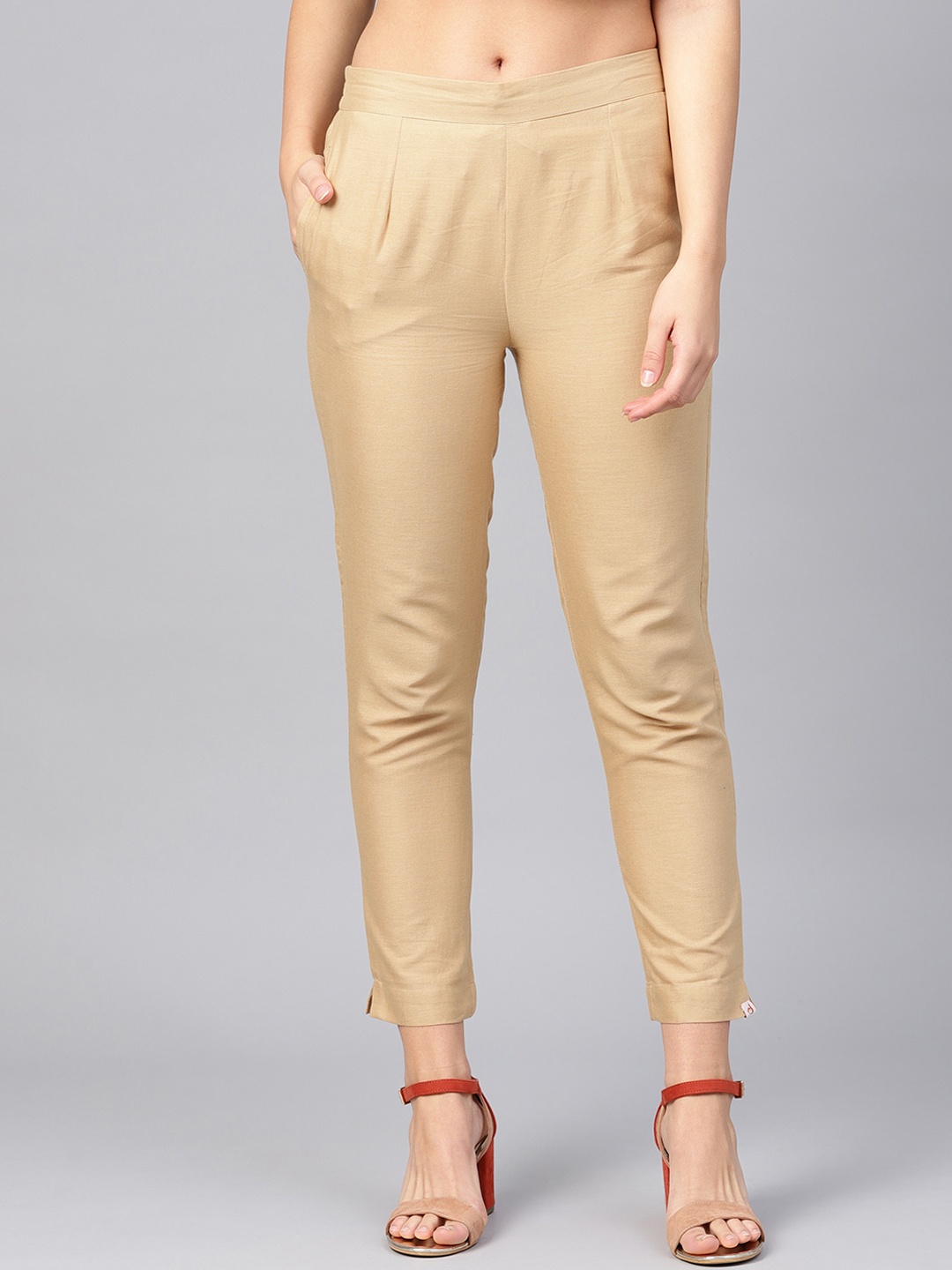 

Juniper Women Gold-Toned Solid Cotton Flex Slim Fit Women Pants with Two Pockets