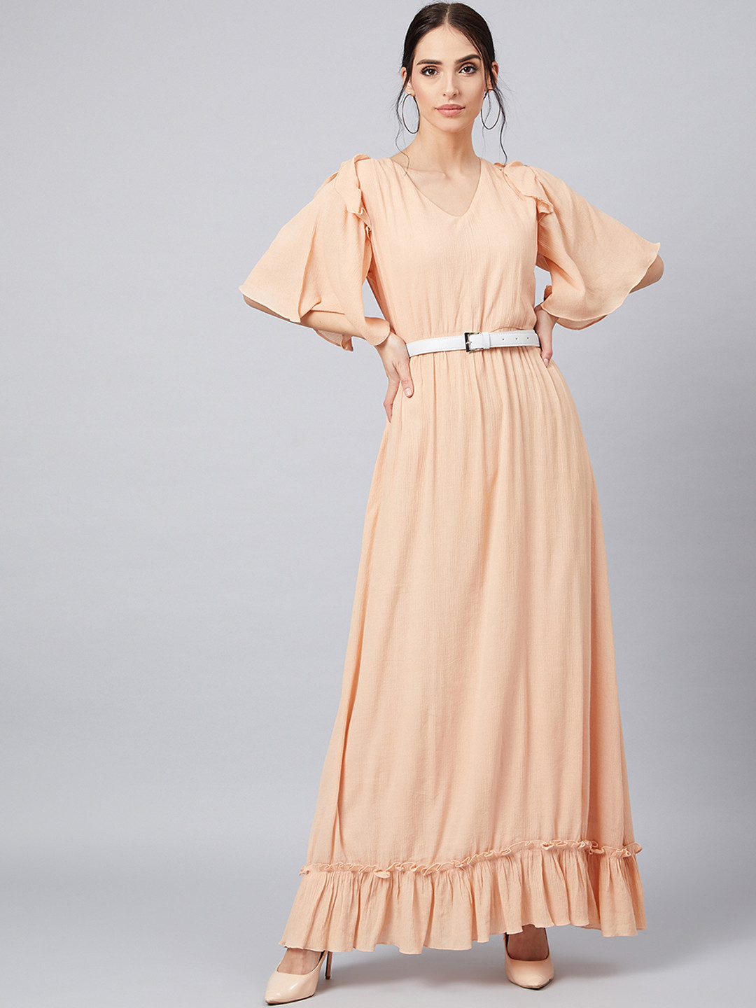 

Athena Women Peach-Coloured Solid Maxi Dress