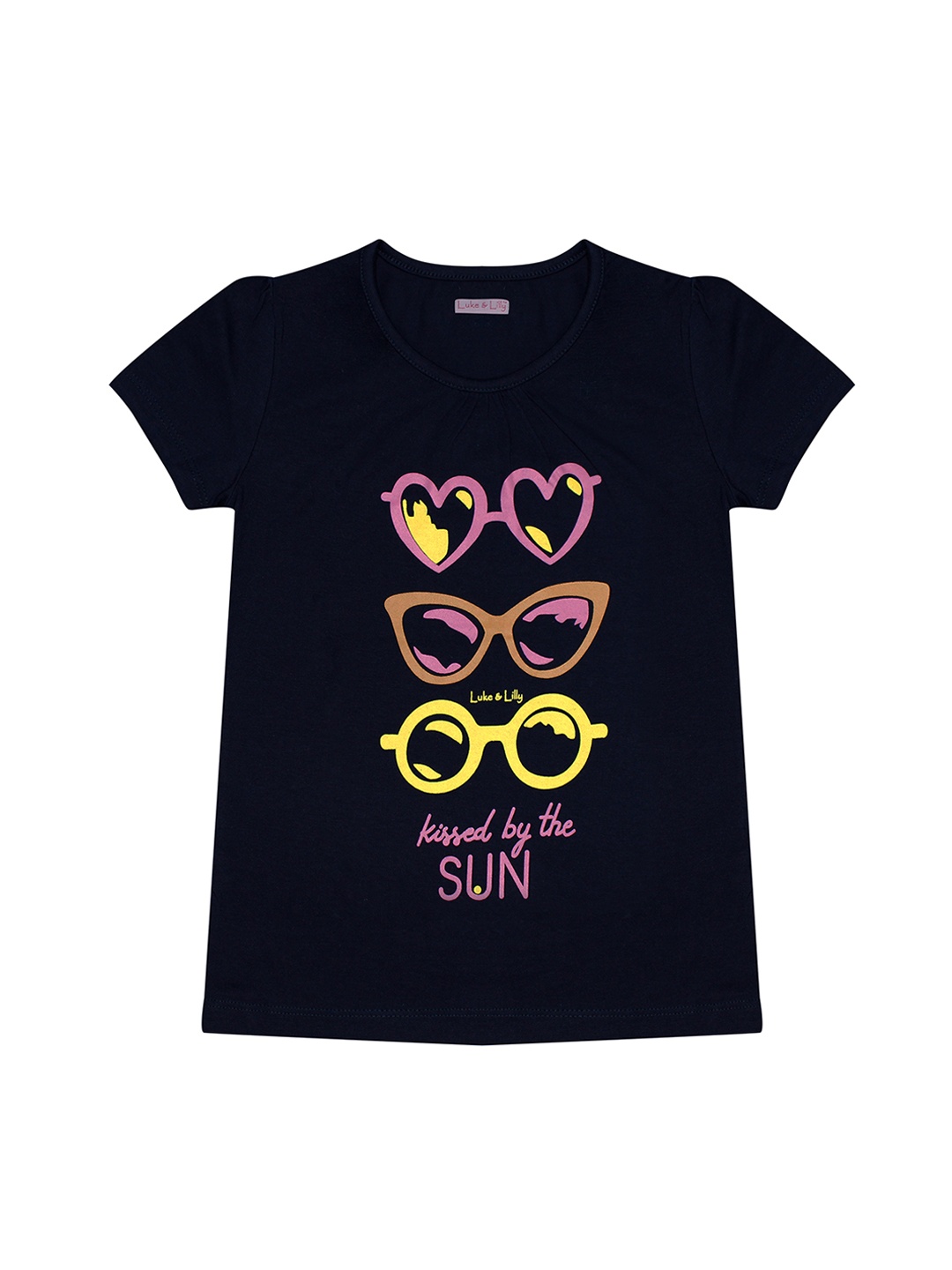 

Luke Lilly Girls Black Printed Round Neck Pure Cotton T-shirt