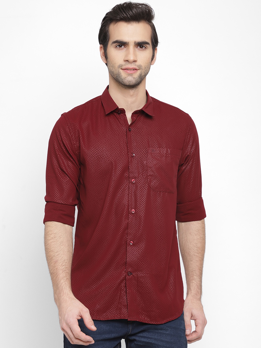 cape canary Men Red Regular Fit Printed Casual Shirt