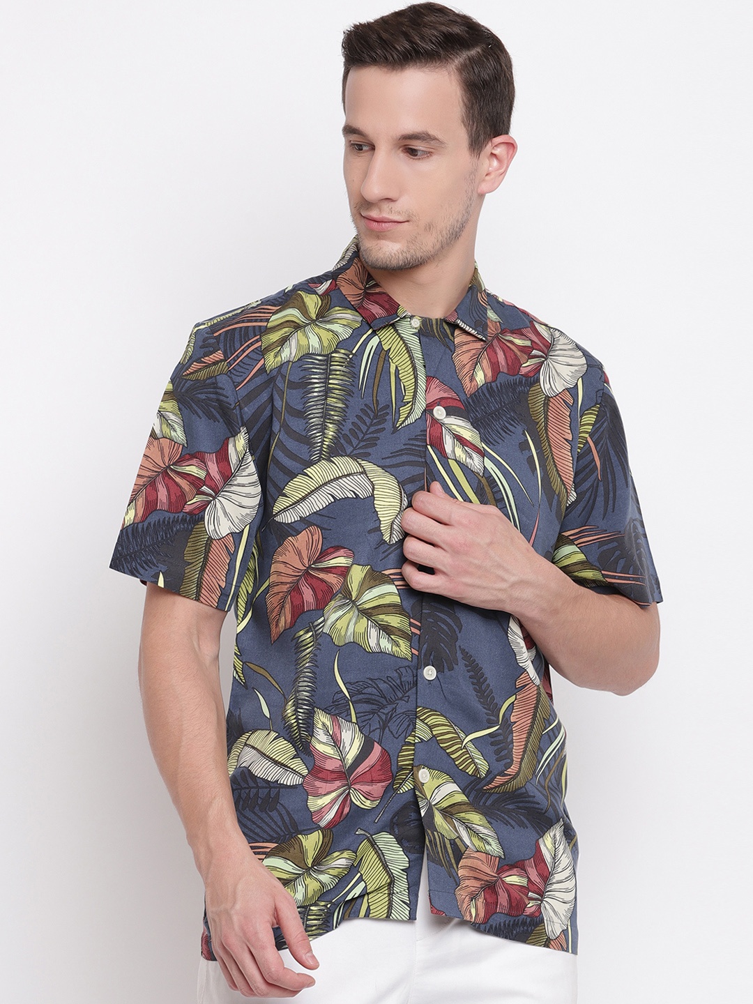

LINDBERGH Men Blue & Green Slim Fit Printed Casual Shirt