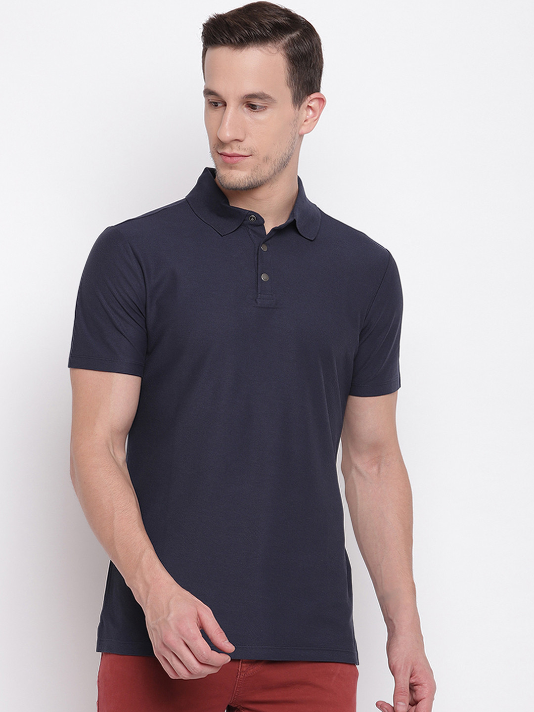 

LINDBERGH Men Navy Blue Solid Polo Collar T-shirt
