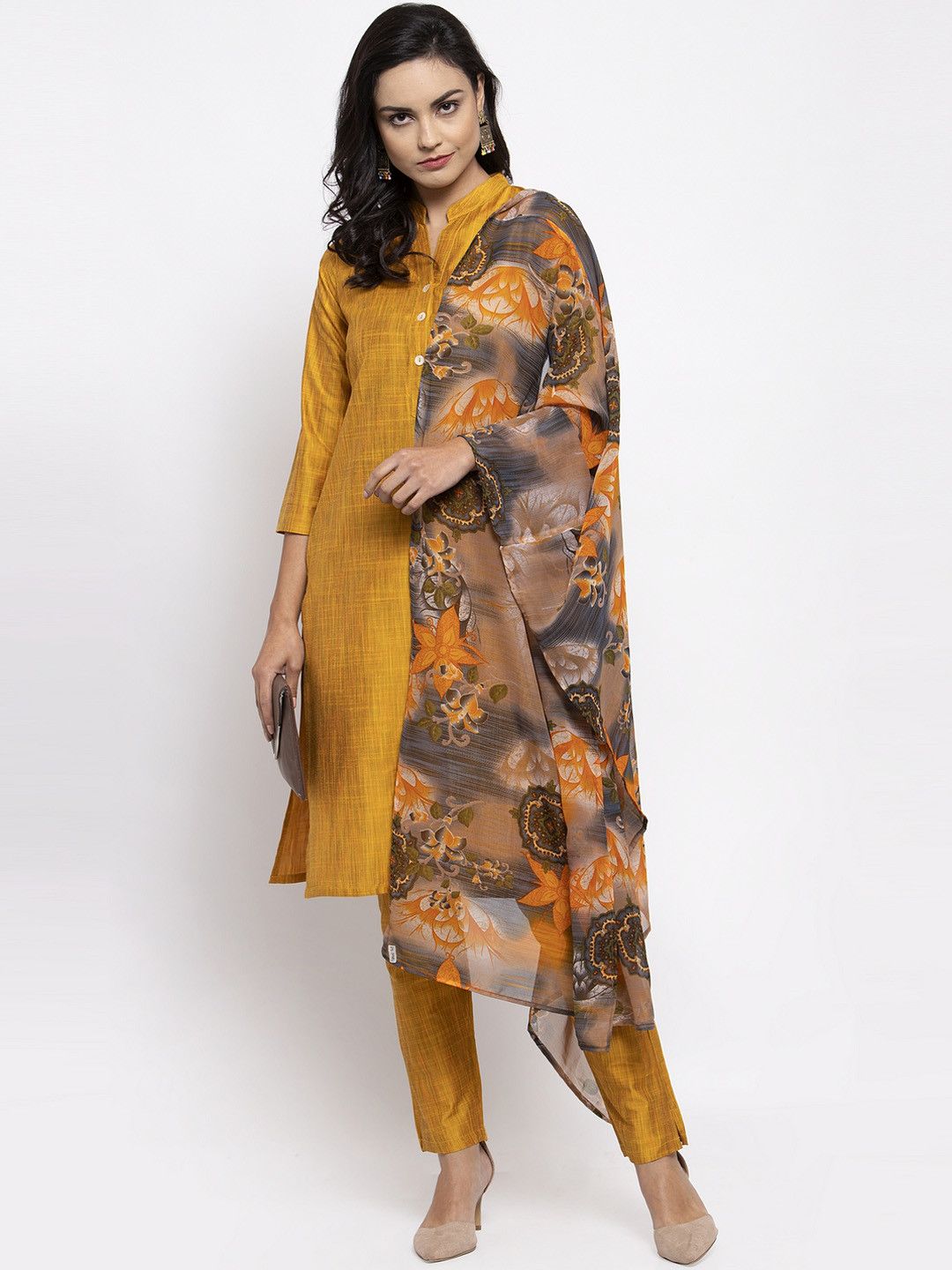 

Jompers Grey & Yellow Printed Dupatta