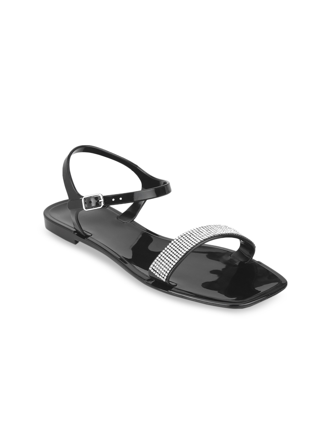 

Truffle Collection Women Black Embellished Open Toe Flats