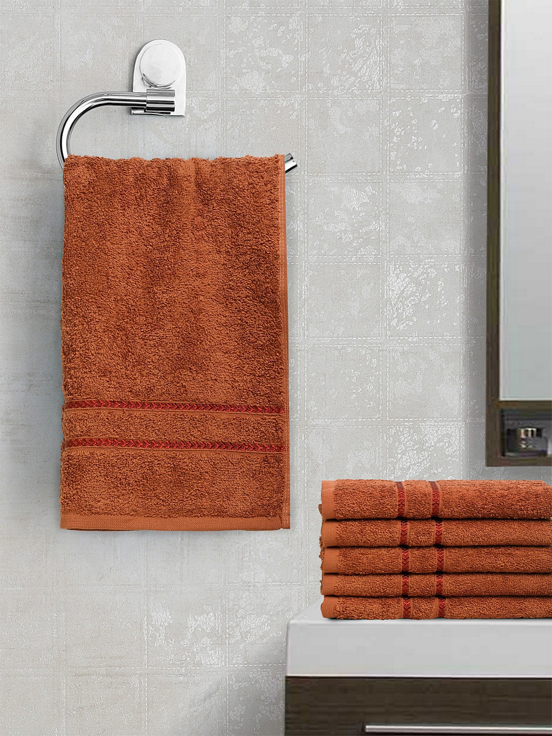 

BOMBAY DYEING Set Of 6 Brown Solid Flora 350 GSM Hand Towels