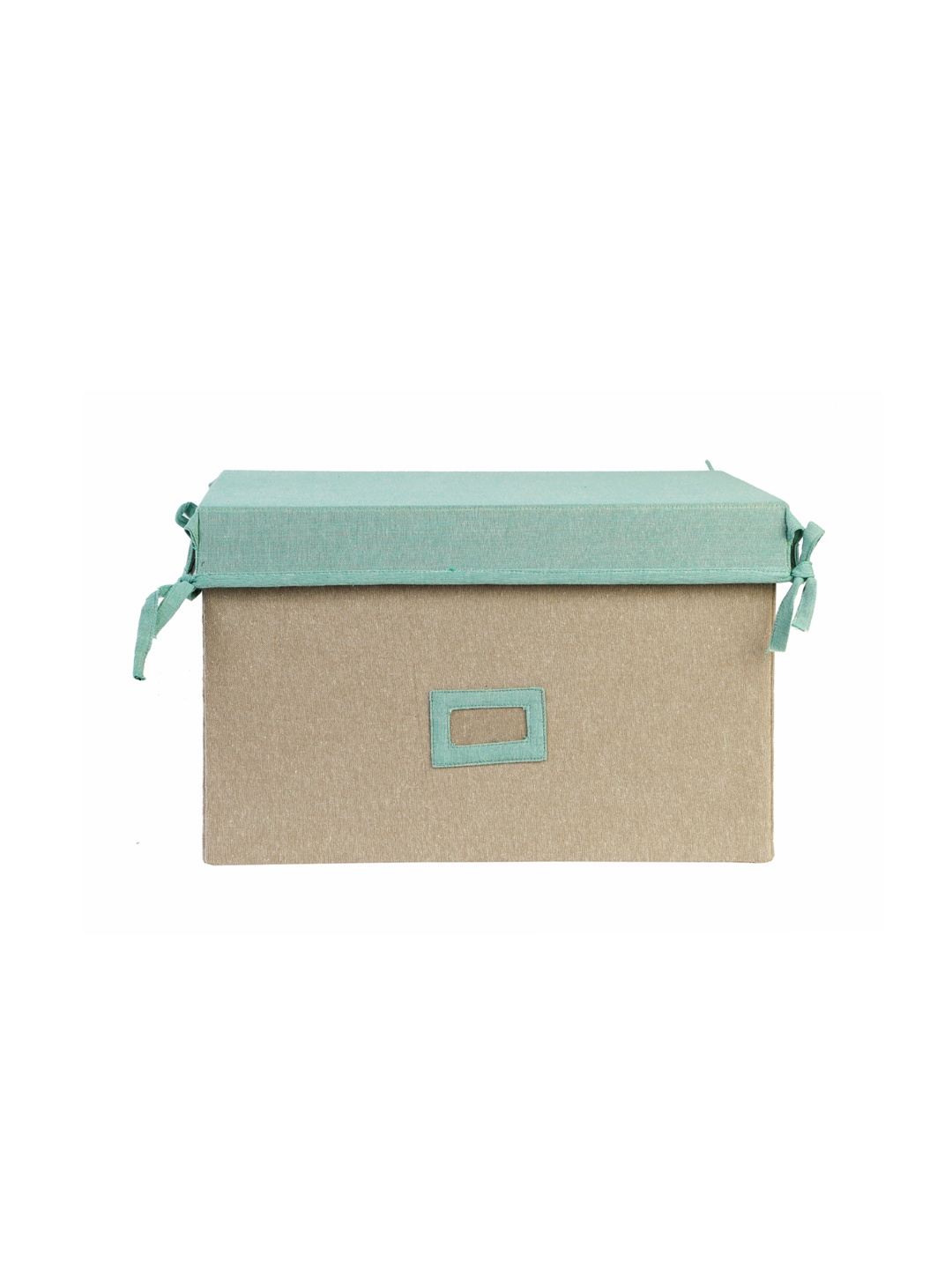 

My Gift Booth Beige & Green Solid Linen Underbed Organiser