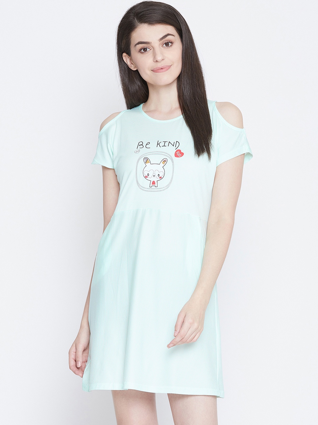 

Camey White & Turquoise Blue Printed Sleep Shirt