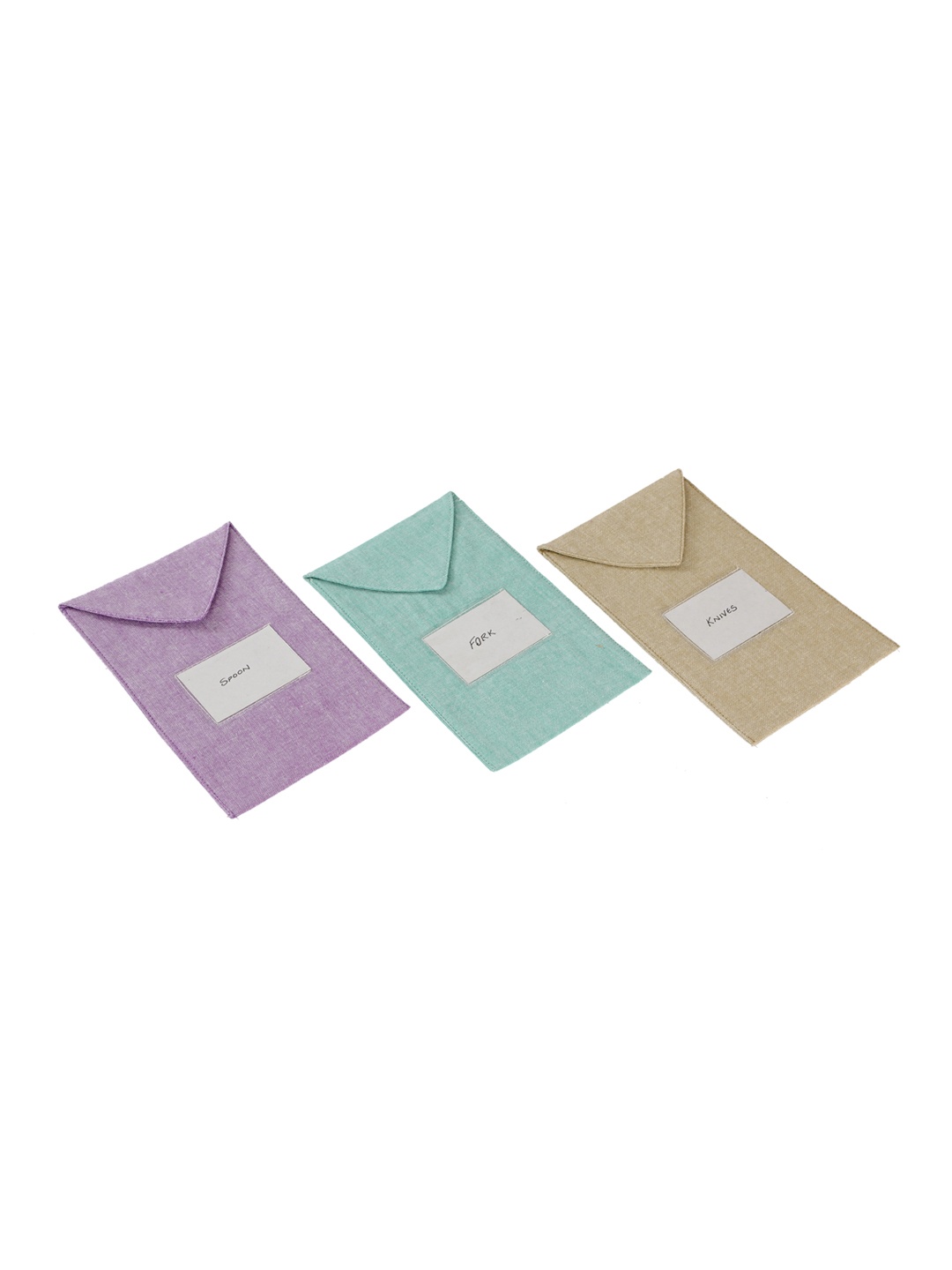 My Gift Booth Set Of 3 Solid Linen Envelope For Cutlery, Purple