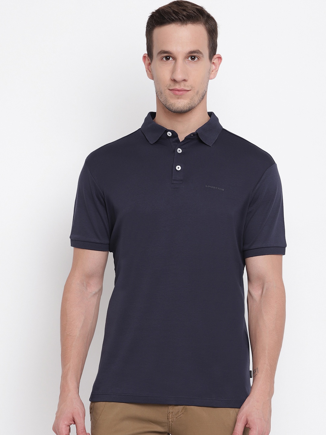 

LINDBERGH Men Navy Blue Solid Polo Collar T-shirt