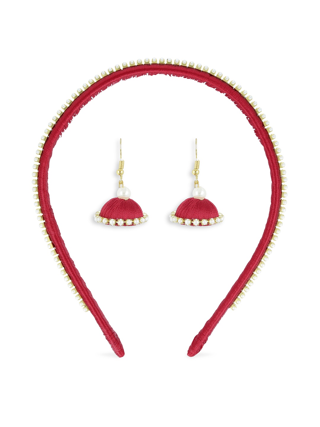 

AKSHARA Girls Red Set of 2 Beaded Hairband & A Pair of Earrings