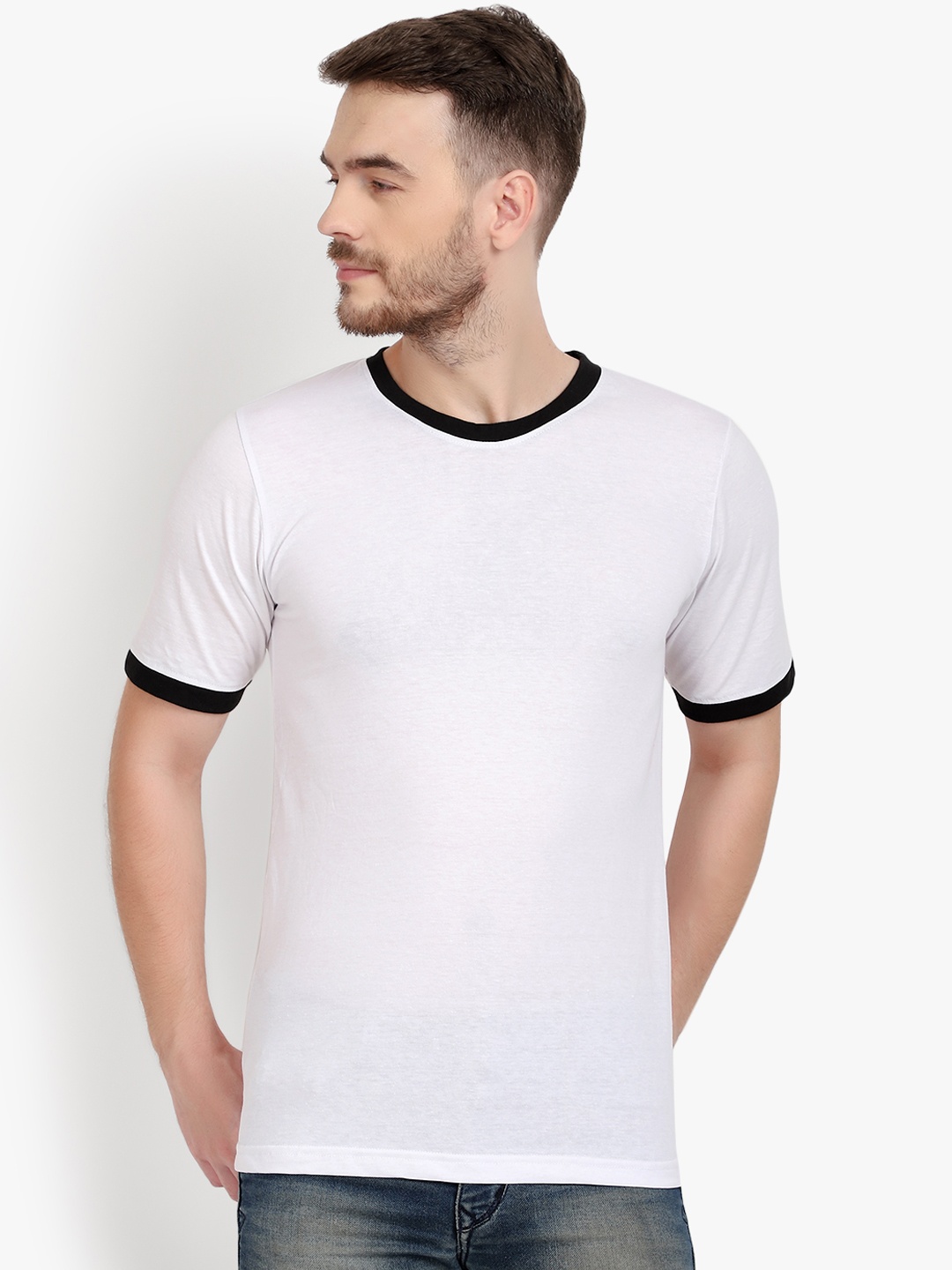 

PAUSE SPORT Men White Solid Round Neck Pure Cotton T-shirt