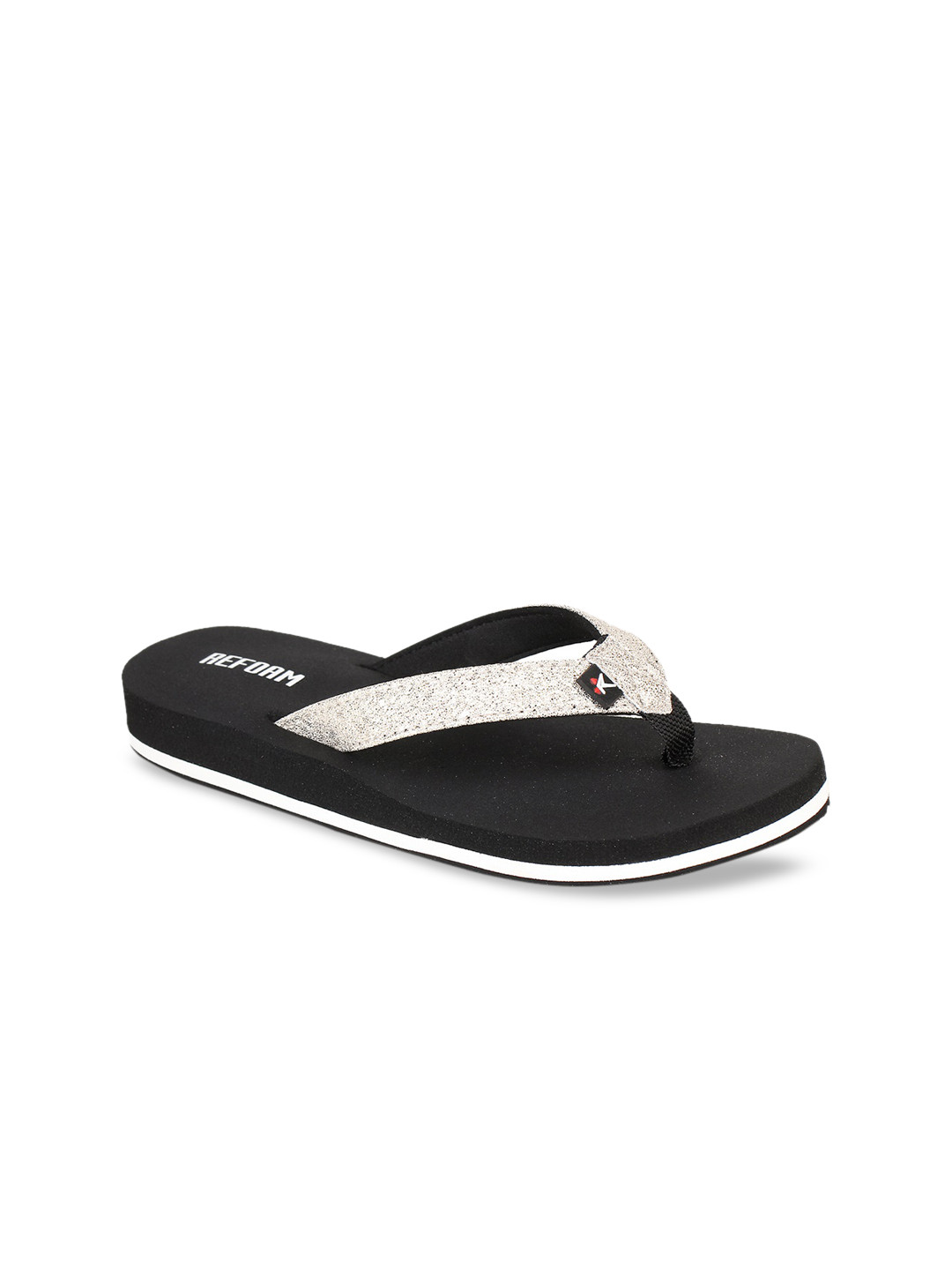 

REFOAM Women Silver-Toned & Black Solid Slip-On