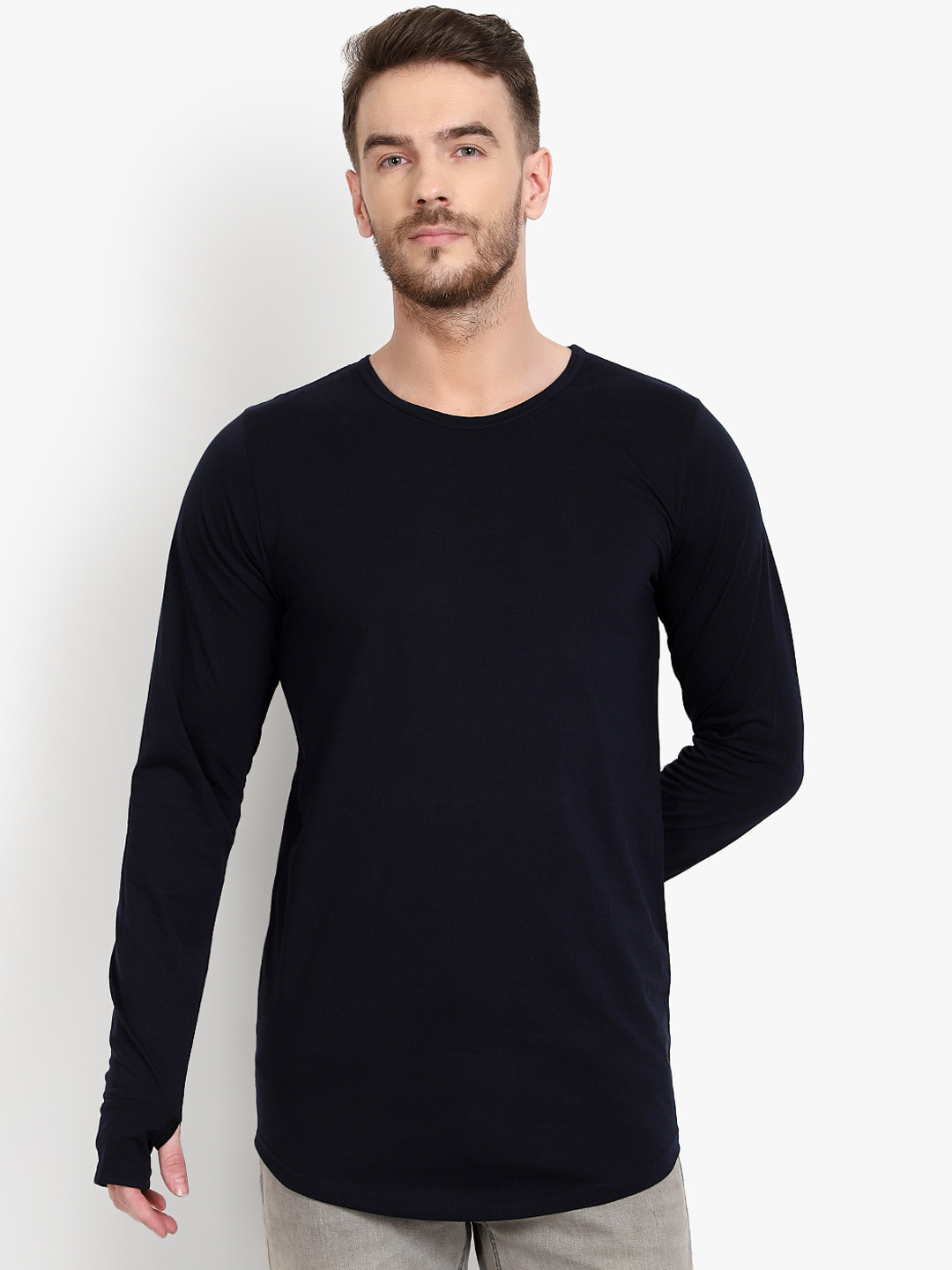

PAUSE SPORT Men Blue Solid Round Neck Pure Cotton T-shirt