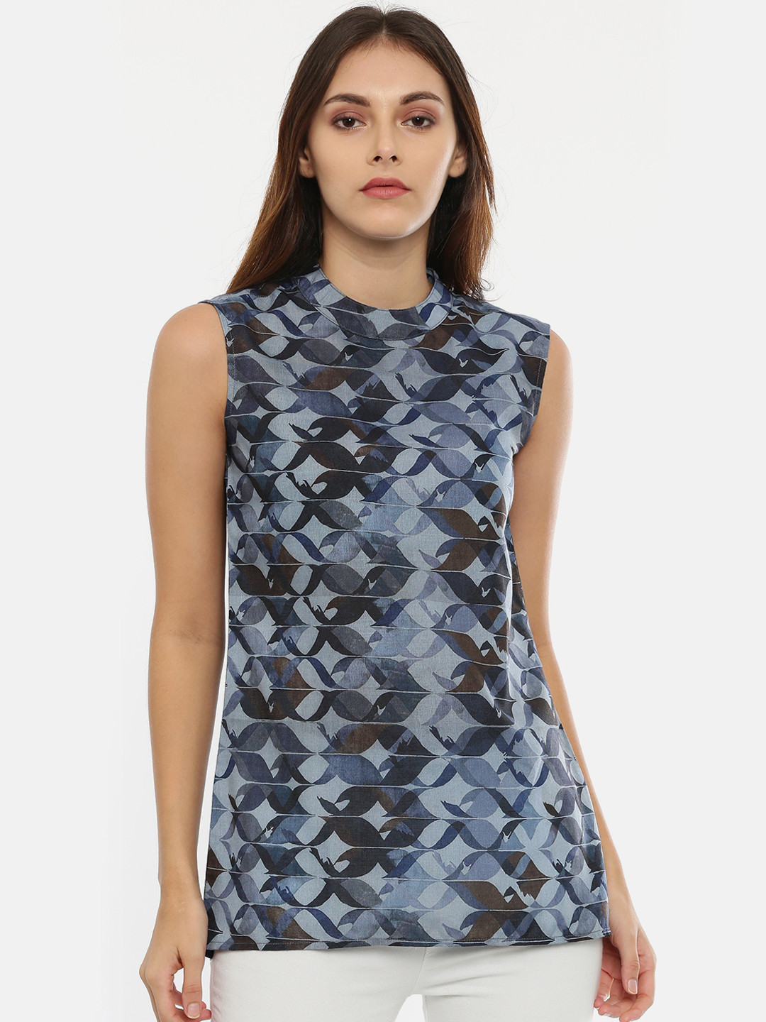 

IDK Women Blue Printed Longline Top