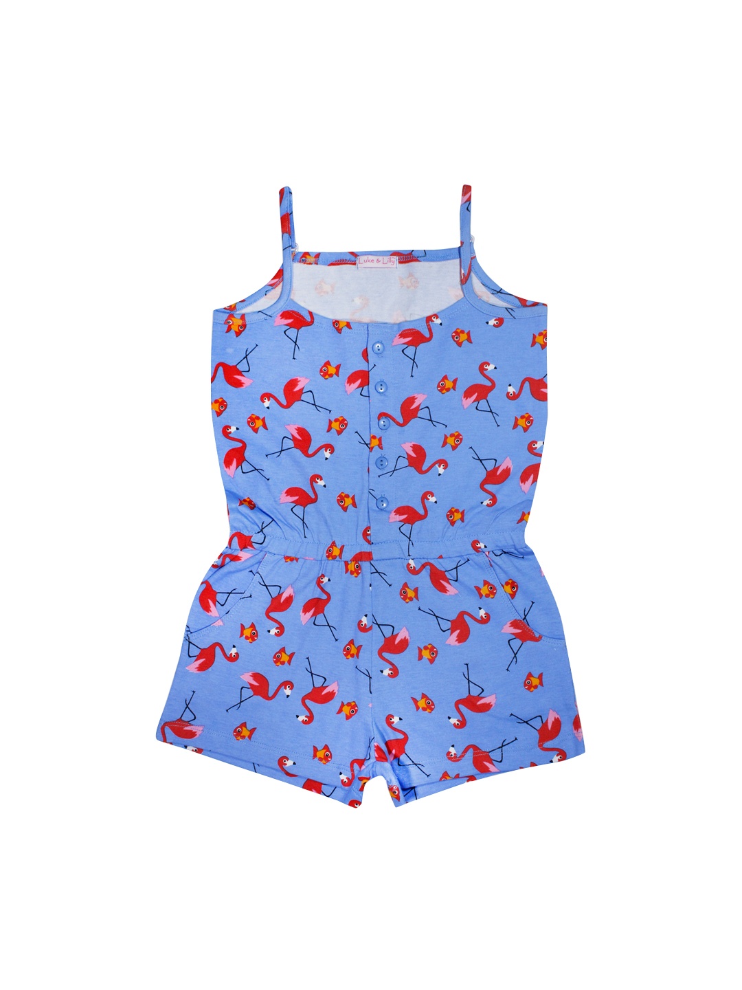 

Luke & Lilly Girls Blue & Red Flamingo Printed Playsuit