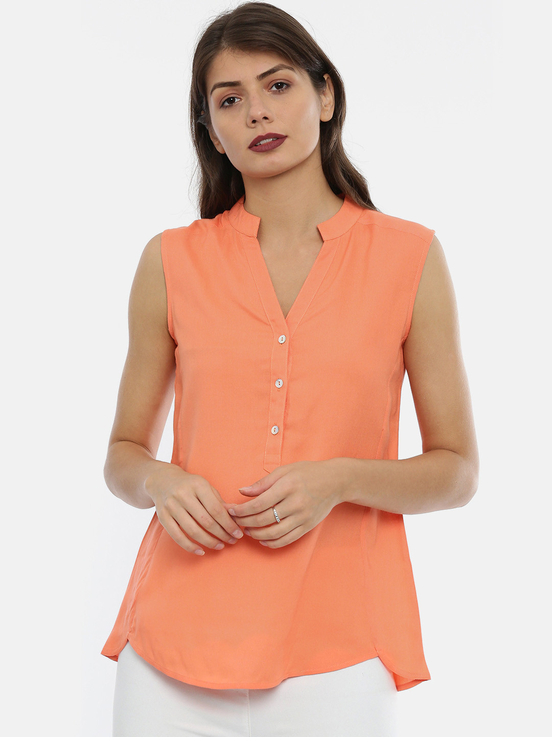 

IDK Women Orange Solid Shirt Style Top