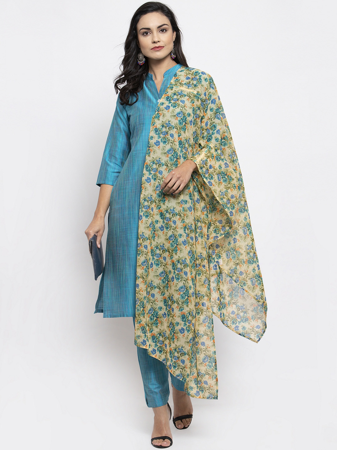 

Jompers Beige & Blue Printed Dupatta