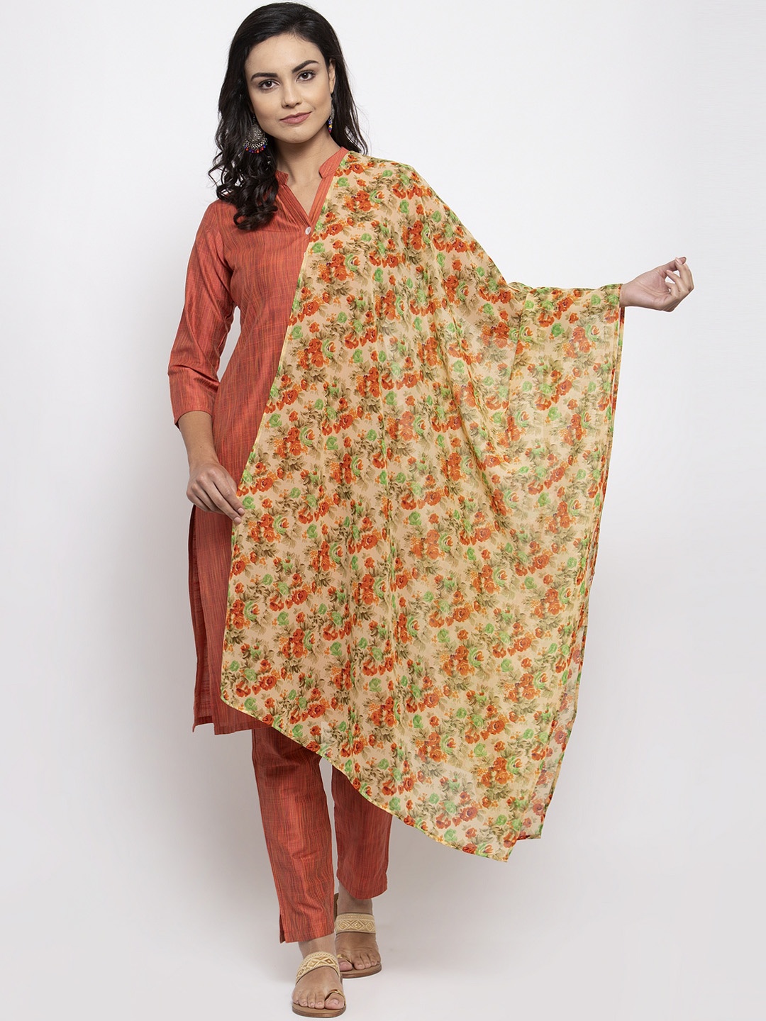 

Jompers Beige & Orange Printed Dupatta
