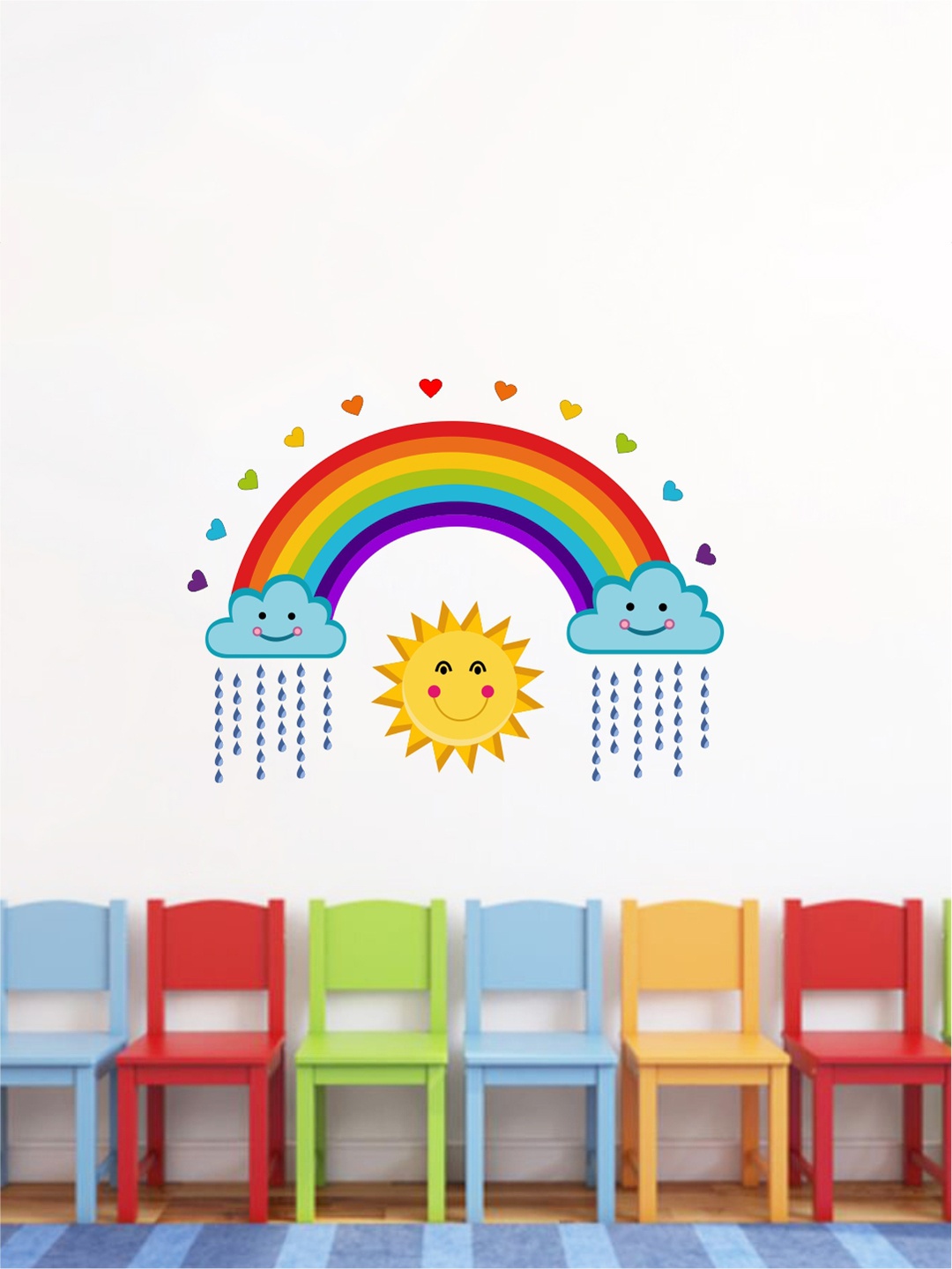 

rawpockets Multicoloured Rainbow With Sun & Clouds Wall Stickers, Multi