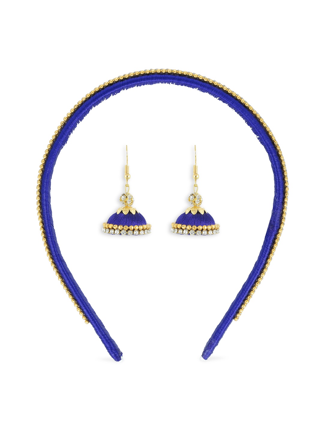 

AKSHARA Girls Blue Set of 2 Beaded Hairband & A Pair of Earrings