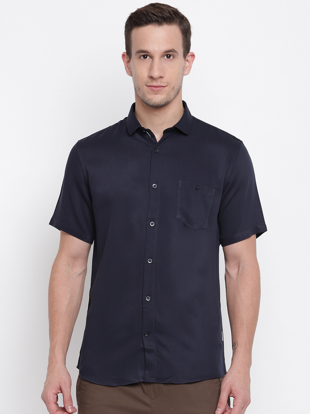 

LINDBERGH Men Navy Blue Slim Fit Solid Casual Shirt